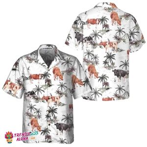 Tropical Island And Cows Pattern Cow Hawaiian Shirt, Tropical Cow Shirt For Men And Women, Cow Print Shirt