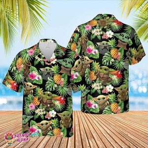 Tropical Leaves Star Wars Baby Yoda Summer Holiday Family KLA Hawaiian Beach Shirt