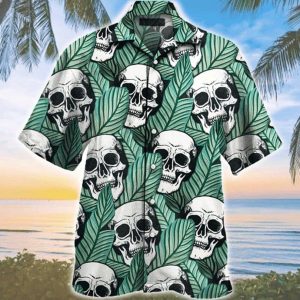 Tropical Skull Pattern Trendy Hawaiian Shirt, Skull Pattern Funny Trendy Hawaiian Shirt, Couples Matching Outfits For Holiday, Best Gifts For Men.