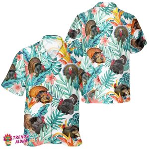 Tropical Thanksgiving Turkey Unisex Hawaiian Shirt with Fall Motif
