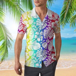 Tropical Vibes: Hawaiian Shirt with Palm Leaves and Flamingo Print
