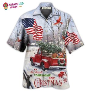 Truck All Hearts Come Home For Christmas Truck With Cardinal And Snow Hawaiian Shirt – Trendy KLA