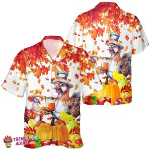 Turkey & Autumn Leaves Unisex Thanksgiving Day Hawaiian Shirt