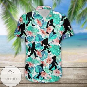 Turquoise Hawaiian Shirt Showcasing Simple Mysterious Bigfoot Design