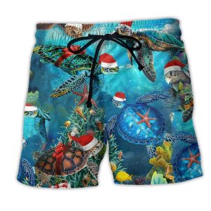 Turtle Love Christmas And Ocean Trendy KLA Hawaiian Beach Shorts