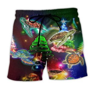 Turtle Neon Light Merry Christmas Awesome Colors Trendy KLA Hawaiian Beach Shorts