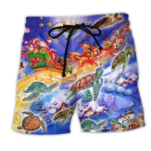 Turtle Neon Light Merry Christmas Trendy KLA Hawaiian Beach Shorts