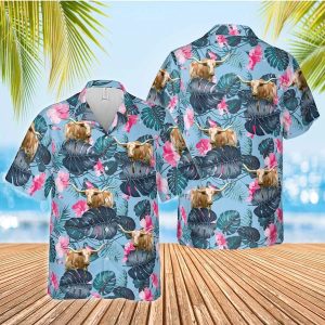 Tx Longhorn Blue Hibiscus Trendy Hawaiian Shirt, Farm Cow Trendy Hawaiian Shirt For Men And Women
