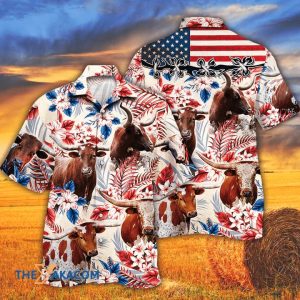 Tx Longhorn Cattle American Flag Trendy Hawaiian Shirt, Cow Trendy Hawaiian Shirt For Summer Gifts