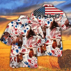 Tx Longhorn Cattle Lovers American Flag Trendy Hawaiian Shirt, Cow Trendy Hawaiian Shirt For Summer Gifts