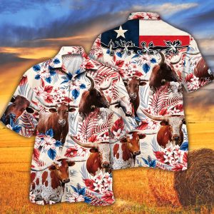 Tx Longhorn Cattle Lovers Texas Flag Trendy Hawaiian Shirt, Cow Trendy Hawaiian Shirt For Summer Gifts