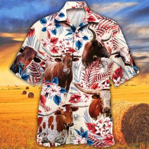 Tx Longhorn Cattle Lovers Texas Flag Trendy Hawaiian Shirt, Cow Trendy Hawaiian Shirt Vintage Flower, Trendy Hawaiian Shirt Men, Trendy Hawaiian Shirt Women