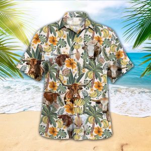 Tx-Longhorn Cow Trendy Hawaiian Shirt, Farmer Trendy Hawaiian Shirts, Tropical Shirts, Gift For Him, Funny Trendy Hawaiian Shirts