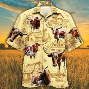 Tx Longhorn Vibrant Farm Hawaiian Shirt for Cow Lovers