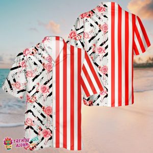 Unisex Hawaiian Shirt Pink Flamingo Flower KLA Short Sleeve