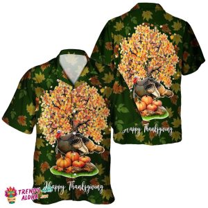 Unisex Hawaiian Thanksgiving Turkey Music Shirt with Autumn Leaves