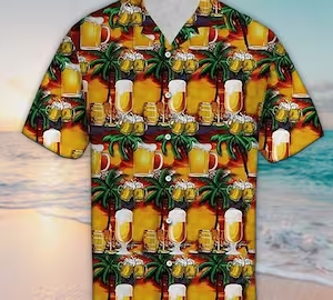 Unisex Palm & Beer Print Palm Tree Trendy Hawaiian Shirt Tropical Trendy Hawaiian Shirt, KLA Trendy Hawaiian Shirt Short Sleeve Hawaiian