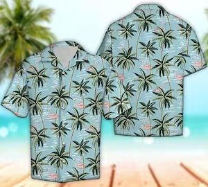 Unisex Palm Tree & Flamingo Trendy Hawaiian Shirt Tropical Trendy Hawaiian Shirt, KLA Trendy Hawaiian Shirt Short Sleeve Hawaiian