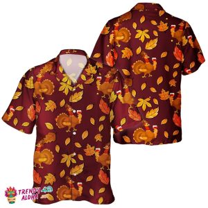 Unisex Thanksgiving Turkey Love Autumn Leaves Hawaiian Shirt
