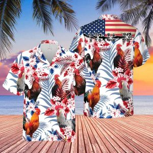 United States Flag Hawaiian Theme For Chicken Lovers Trendy Hawaiian Shirt, Farm Cow Trendy Hawaiian Shirt For Men And Women