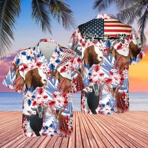 United States Flag Hawaiian Theme For Nubian Goat Lovers Trendy Hawaiian Shirt, Farm Cow Trendy Hawaiian Shirt For Men And Women