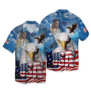 United States Independence Day Eagles God Blessing Blue Sky All 3D Printed Hawaiian Shirt