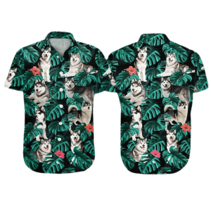 Usky Dog KLA Trendy Hawaiian Shirt – Funny Husky Dog Pet Trendy Hawaiian Shirt, Tropical Leaves Pattern Trendy Hawaiian Shirt For Men