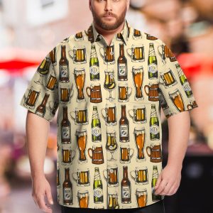 Vintage Big & Tall Beer Festival Hawaiian Shirt Wine Bottle Pattern Vacation Hawaiian Shirt