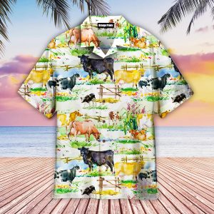 Vintage Dairy Cow Meadow Scene Hawaiian Shirt