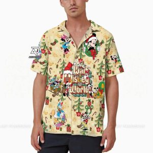 Walt Disney World Hawaiian Christmas Mickey Minnie Donald Pluto Goofy Shirt