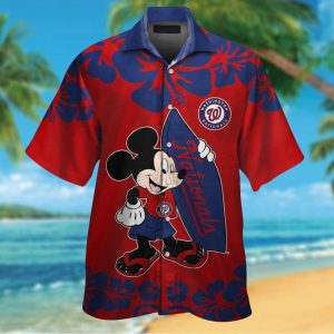 Washington Nationals Mickey Mouse Short Sleeve Button Up Tropical Hawaiian Shirt