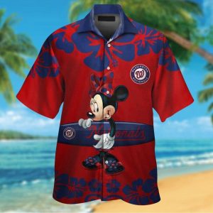 Washington Nationals Minnie Mouse Short Sleeve Button Up Tropical Hawaiian Shirt