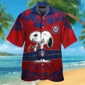 Washington Nationals Snoopy Short Sleeve Button Up Tropical Hawaiian Shirt