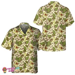 Watercolor Avocado Seamless Pattern Hawaiian Shirt, Funny Avocado Shirt, Short Sleeve Avocado Print Shirt