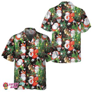 Watercolor Santa Pattern Hawaiian Shirt, Funny Christmas Santa Shirt, Gift For Christmas