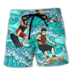 Waterskiing Sorry Can’t Talk I’m On Another Line Funny Gift Lover Water Skiing Trendy KLA Hawaiian Beach Shorts