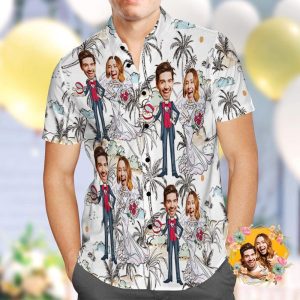 Wedding Gifts, Custom Hawaiian Shirt Artistic Wedding Photo Hawaiian Shirt Best Wedding Gift