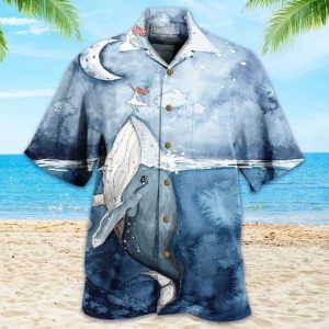 Whale Moon Blue Trendy Hawaiian Shirt 3D Summer Gifts