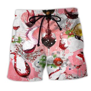 Wine A Glass Of Fine Wine On Christmas Trendy KLA Hawaiian Beach Shorts
