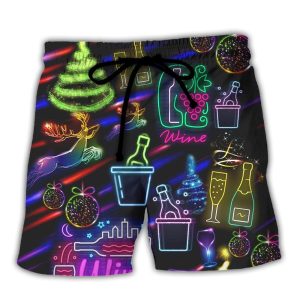 Wine Christmas Neon Art Drinking Trendy KLA Hawaiian Beach Shorts