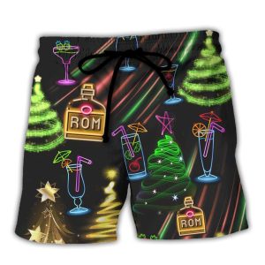 Wine Rum Christmas Neon Art Drinking Trendy KLA Hawaiian Beach Shorts