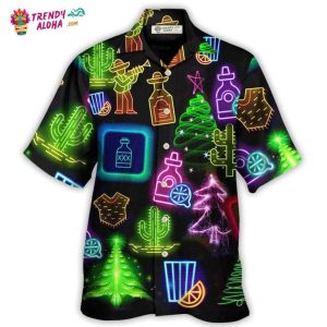 Wine Tequila Christmas Neon Art Drinking Hawaiian Shirt – Trendy KLA