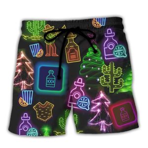 Wine Tequila Christmas Neon Art Drinking Trendy KLA Hawaiian Beach Shorts