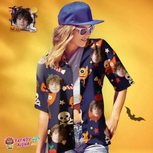 Women’s Custom Face Trendy KLA Hawaiian Shirt Funny Halloween Party Personalized Trendy KLA Hawaiian Shirt