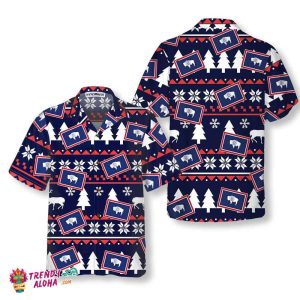 Wyoming Ugly Christmas Pattern Hawaiian Shirt, Wyoming State Christmas Shirt For Men