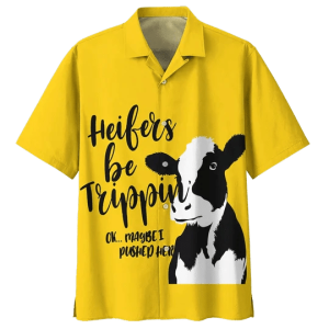 Yellow Cow Watercolor Trendy Hawaiian Shirt, Cow Short Sleeve KLA Shirt For Farmer