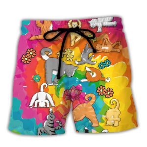 Yoga Cat Funny Inhale The Good Sh!T Exhale The Bullsh!T Trendy KLA Hawaiian Beach Shorts