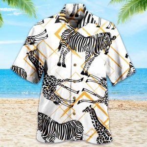 Zebra Giraffe White Funny Hawaiian Shirt 3D