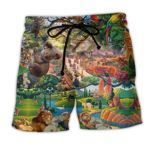 Zoo Animals Love Life Funny Trendy KLA Hawaiian Beach Shorts